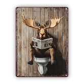 ToiletShield™ Vintage Moose on Toilet Metal Sign