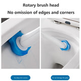 Rotary brush head cleaning a toilet with text highlighting its effectiveness.