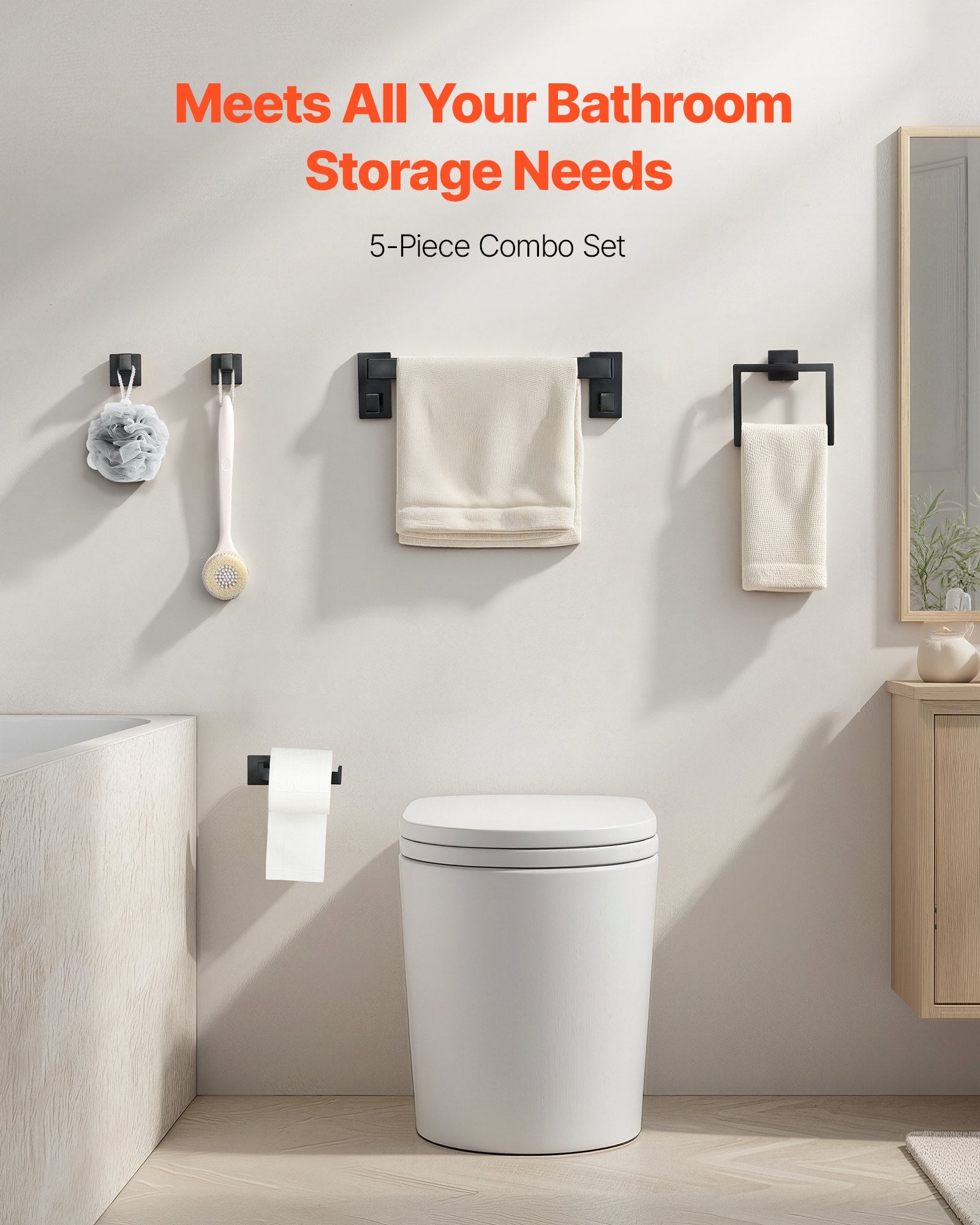 ToiletShield™ 5-Piece Matte Black Bathroom Hardware Set