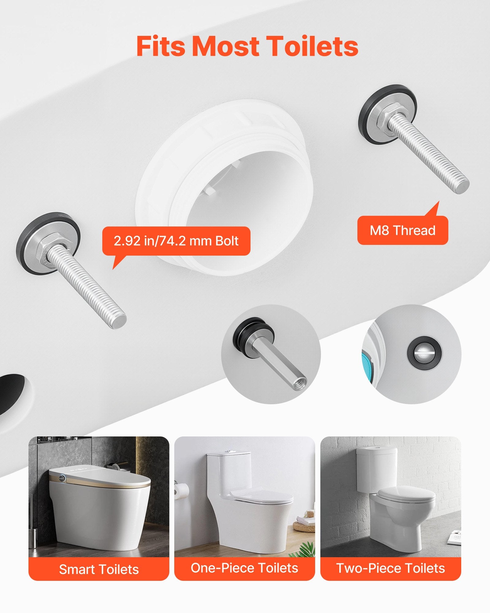 ToiletShield™ Universal Stainless Steel Toilet Bolts | No Wobble Fix