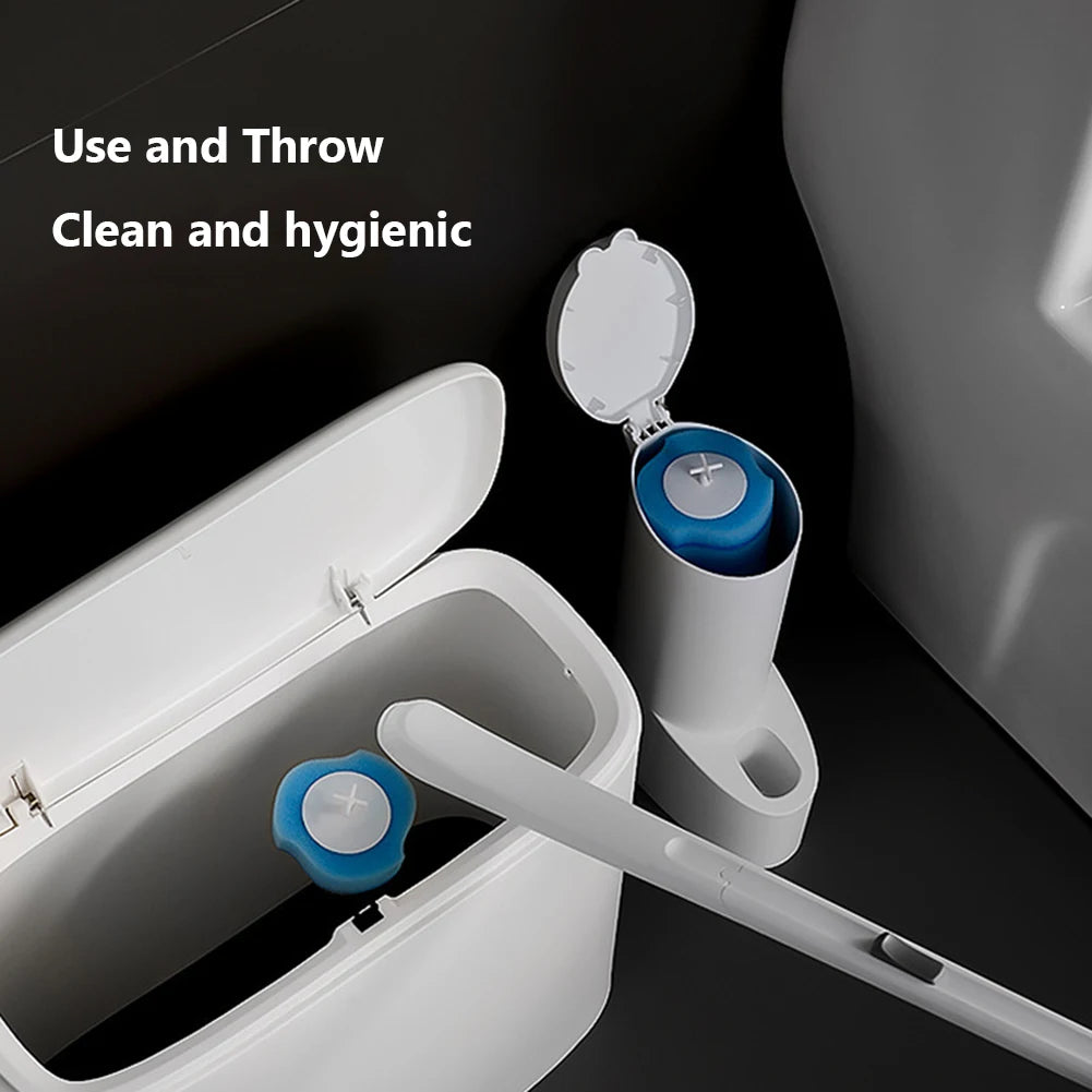 Hygienic cleaning tool with open lid showing blue cleaning head, against a dark background.